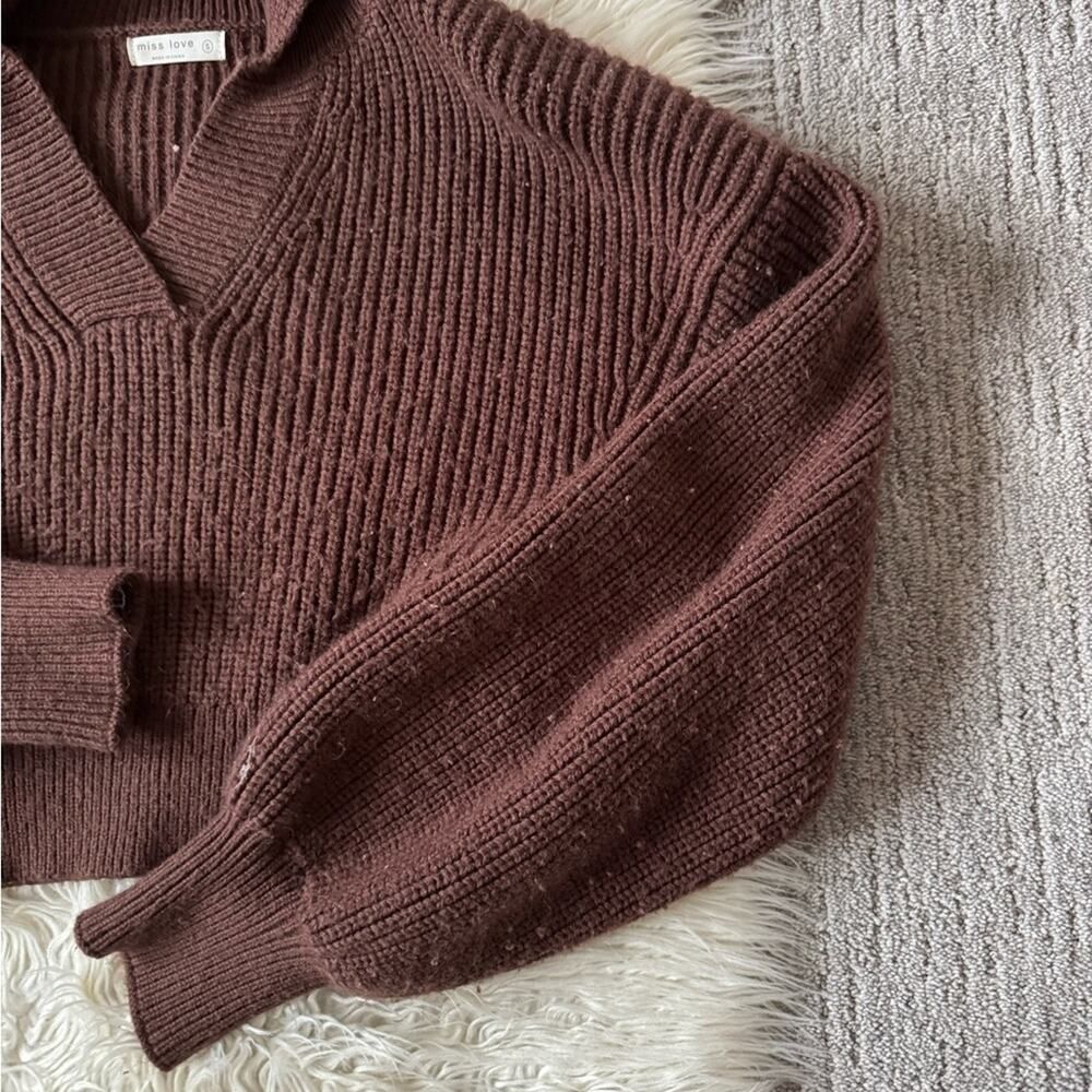 Miss Love Brown Collar Crop Sweater - Picture 4 of 7